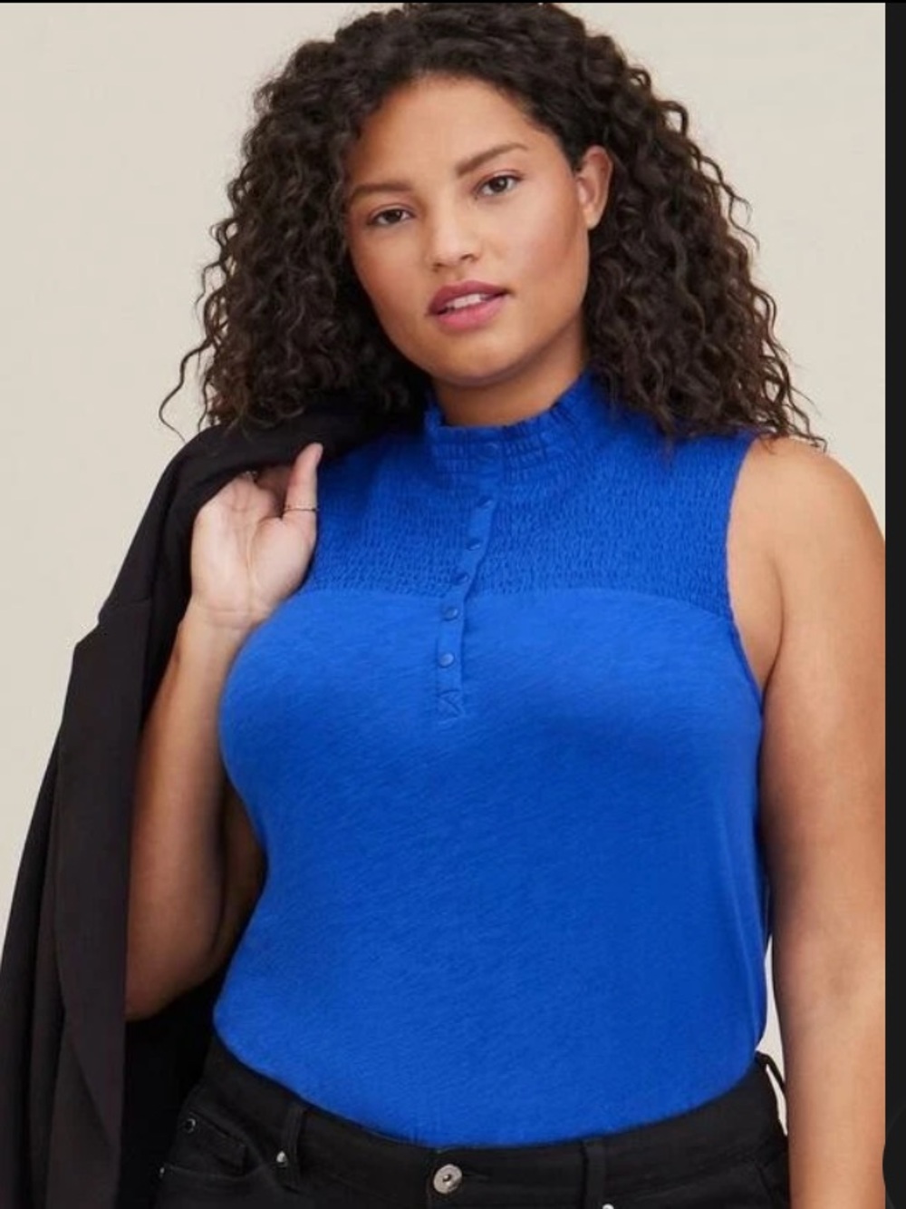 Torrid Heritage Slub Smocked Yoke Henley Tank Top Blue Size large